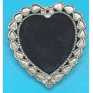 Vintage‎ Heart Shape Picture Frame Brooch Silver Tone